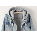 Women'S Casual Detachable Hoodie Denim Jacket