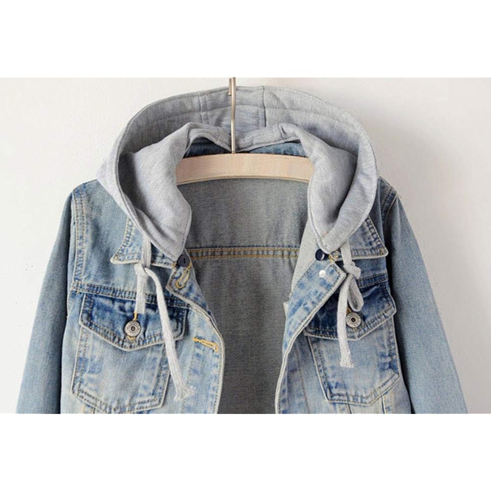 Women'S Casual Detachable Hoodie Denim Jacket