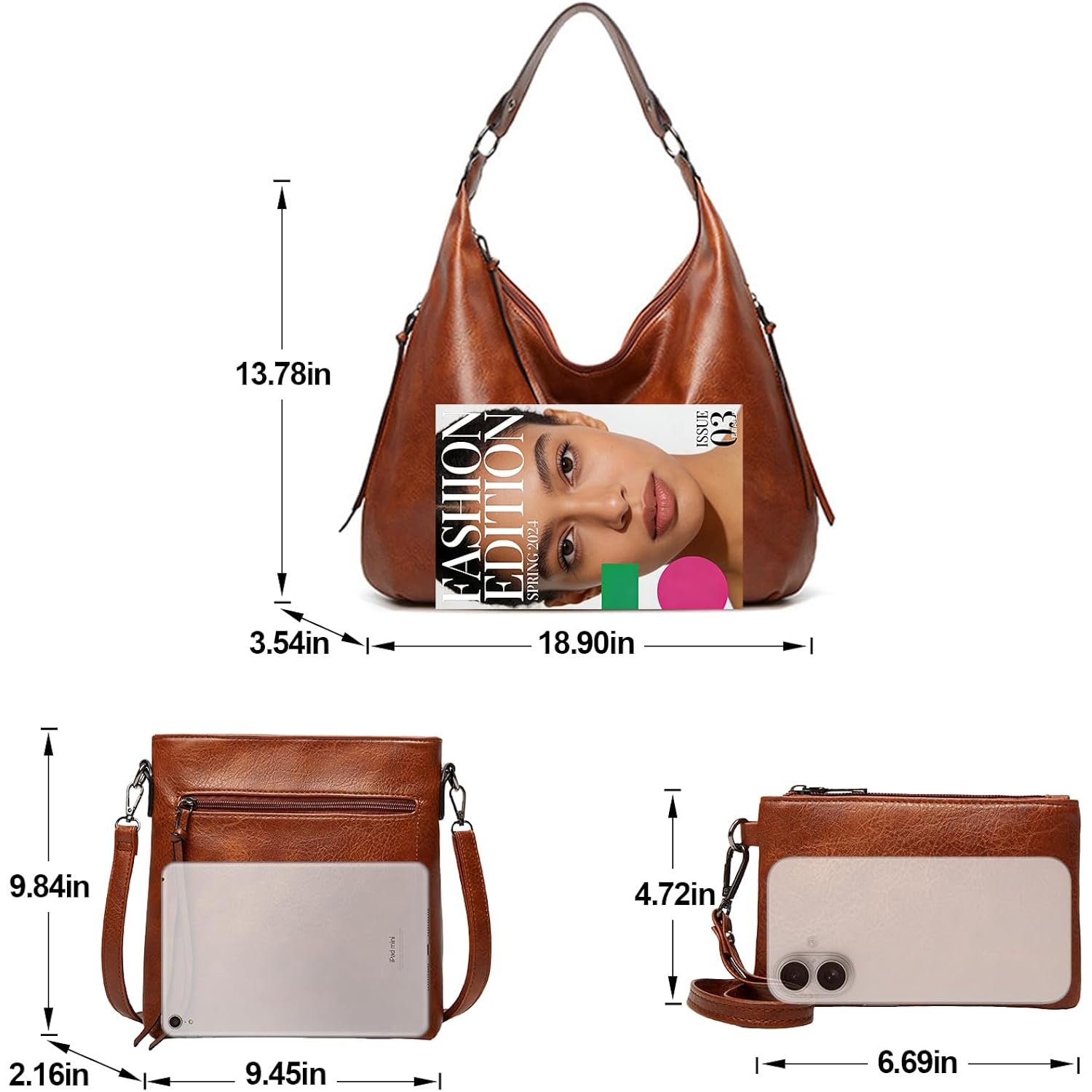 Auralith Purses For Women, 3-In-1 Hobo Crossbody Shoulder Handbags Bags