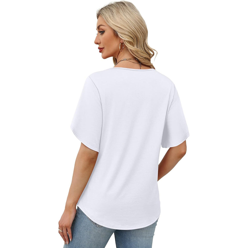 WIHOLL Womens Summer Tops Short Petal Sleeve Shirts Fashion V Neck Womens Clothing
