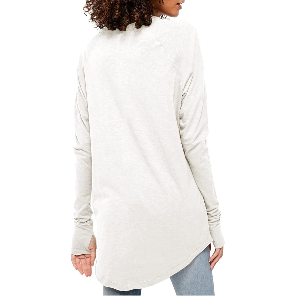 Fisoew Women's Casual Long Sleeve Tops Crew Neck Round Hem Loose T-Shirts Tunic Tops with Thumb Holes