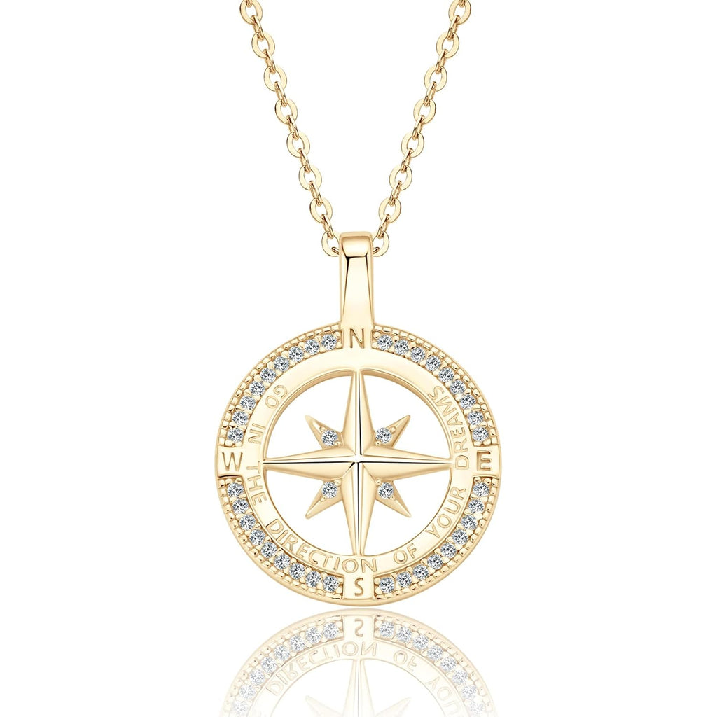 Compass Necklace for Women, 925 Sterling Silver Pendant Jewelry Cubic Zirconia Unisex Senior High School College for Masters Degree Graduation Birthday Christmas Ideas Gift
