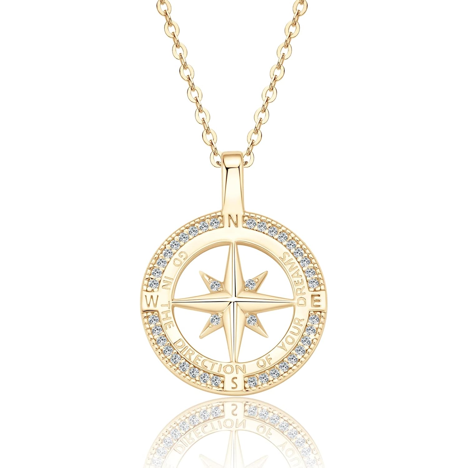 Compass Necklace for Women, 925 Sterling Silver Pendant Jewelry Cubic Zirconia Unisex Senior High School College for Masters Degree Graduation Birthday Christmas Ideas Gift