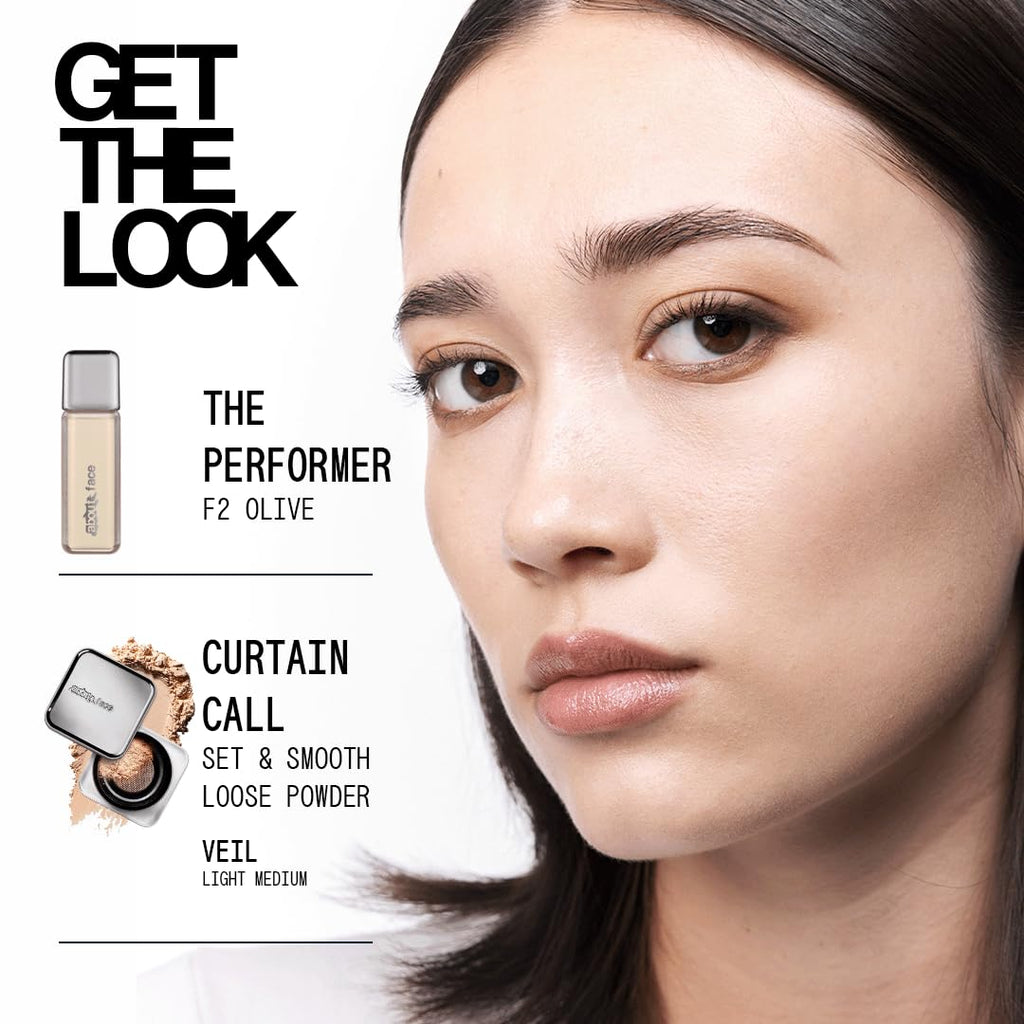 about-face THE PERFORMER Skin-Focused Foundation F2Olive – Medium Coverage, Long-Wear, Breathable & Buildable Base – Clean, Vegan, Hydrating Formula with Blue Agave & Chlorella – 1.08oz