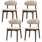 Farmhouse Dining Chairs Set Of 4, Mid Century Modern Fabric Upholstered Kitchen Chairs, Wooden Dining Room Chair With Curved Back For Kitchen Dining Room Restaurant Cafe, Light Camel (Only Chairs)