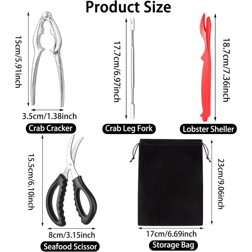 suoundey Seafood Cracker Tool Set With Lobster Sheller Stainless Steel Crab Crackers Crab Leg Fork Seafood Scissors And Storage Bag, Crab Leg Pick Utensils Set Crab Eating Tools (9Pcs)