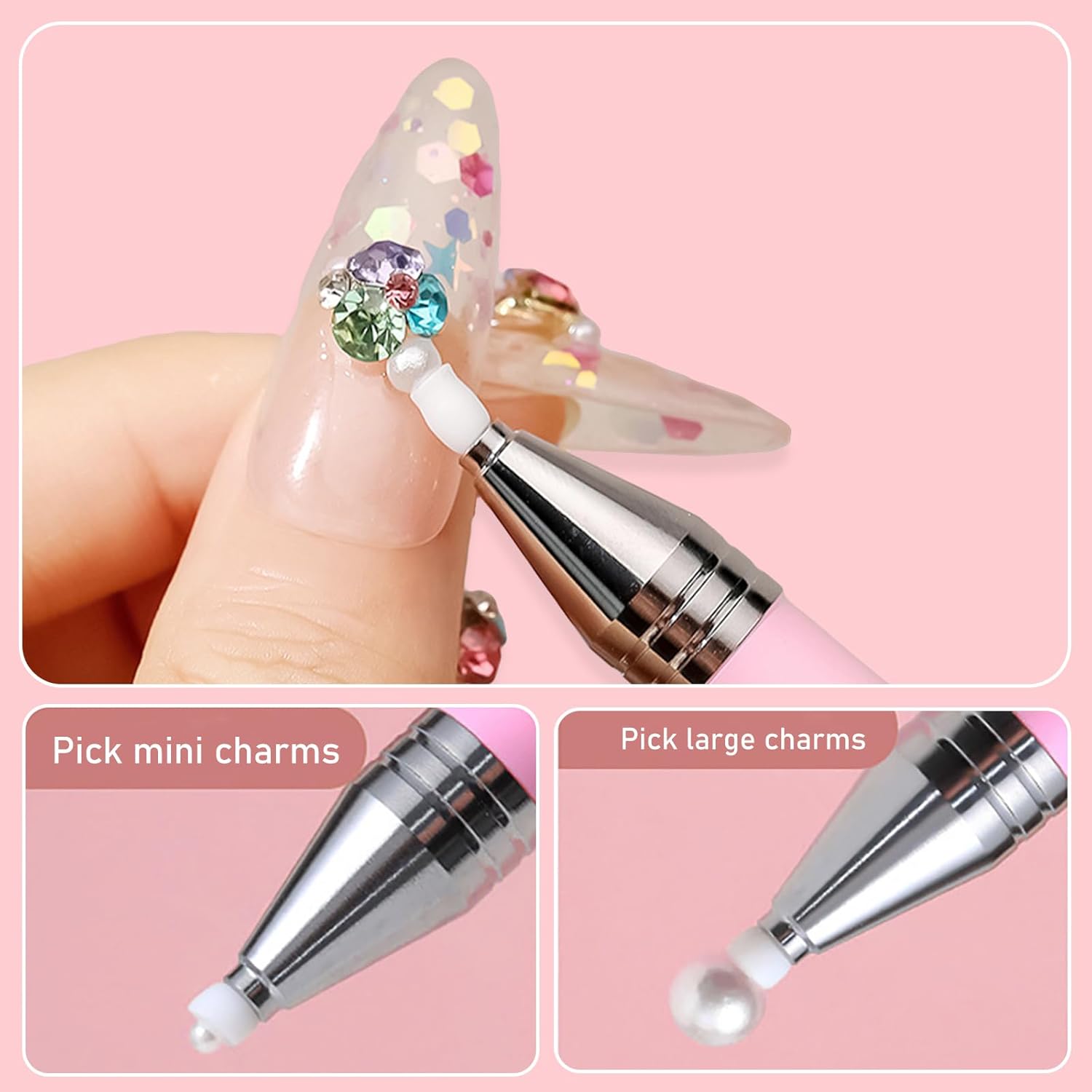 2 Pieces Rhinestone Picker Tool Diamond Art Refillable Wax Pen for Diamond Painting Nail Dotting Tool With 6pcs Wax Refills（Pink&Blue）