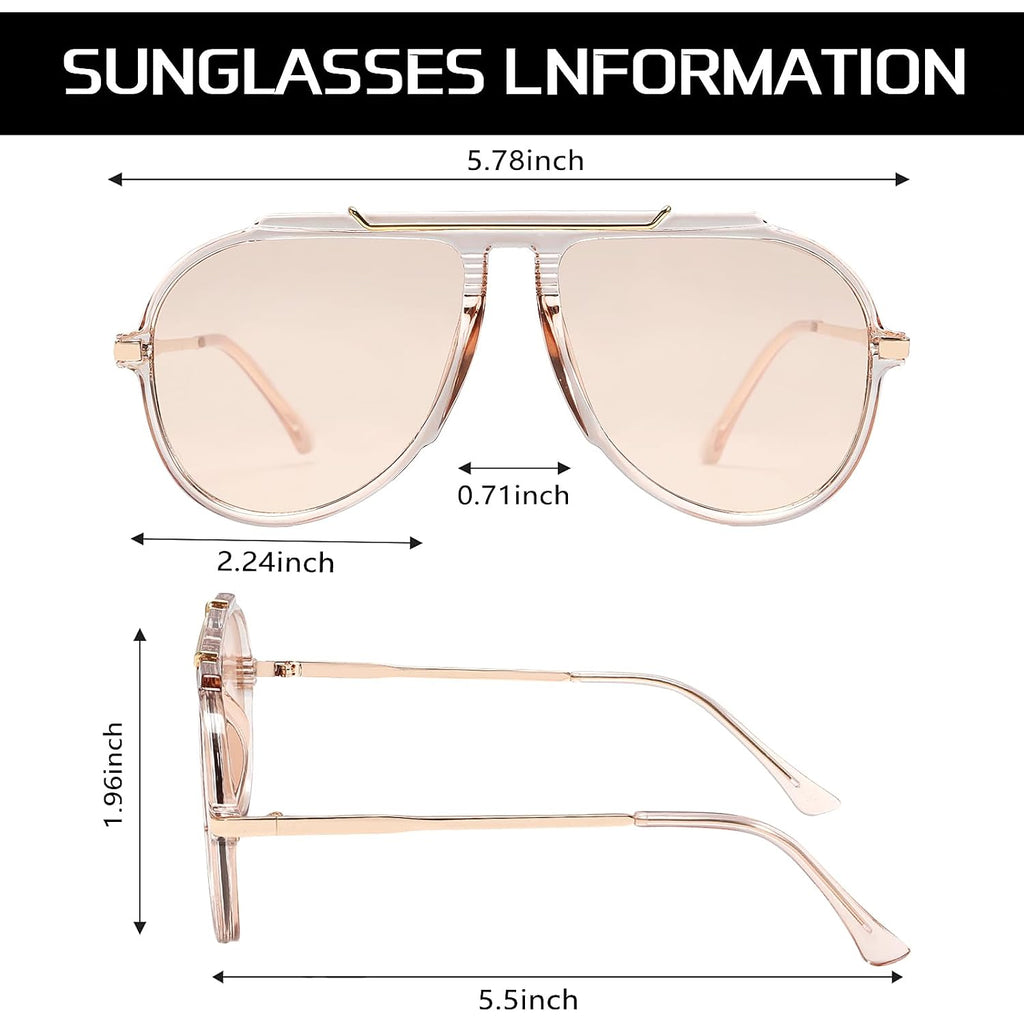 GUVIVI Oversized Aviator Sunglasses for Women Men 2026 70s Retro Gold Metal Sun Glasses Tangle Free Square Aviators Clear Frame - Champagne Lens