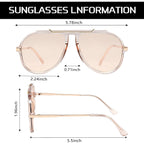 GUVIVI Oversized Aviator Sunglasses for Women Men 2026 70s Retro Gold Metal Sun Glasses Tangle Free Square Aviators Clear Frame - Champagne Lens
