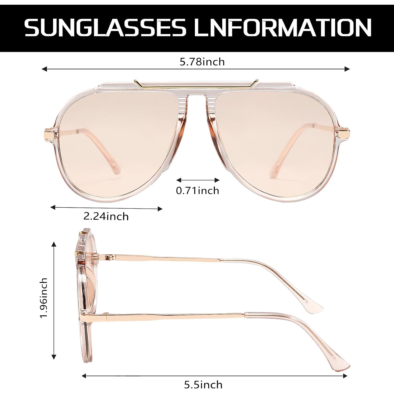 GUVIVI Oversized Aviator Sunglasses for Women Men 2026 70s Retro Gold Metal Sun Glasses Tangle Free Square Aviators Clear Frame - Champagne Lens
