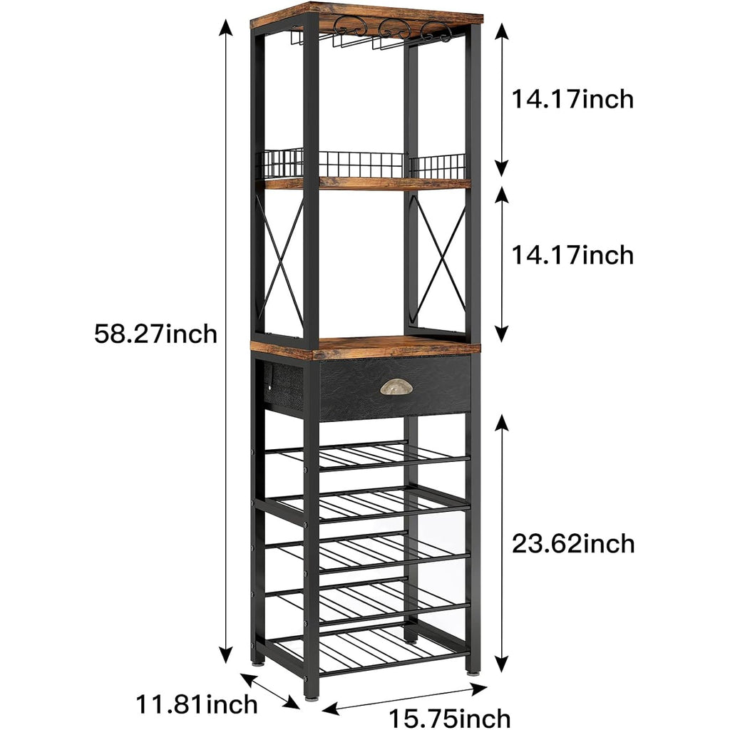 Homeiju Wine Rack Freestanding Floor, Bar Cabinet For Liquor And Glasses, 4-Tier Bar Cabinet With Tabletop, Glass Holder, Storage Drawer And Wine Storage For Living Room (Patent No.D29872845)
