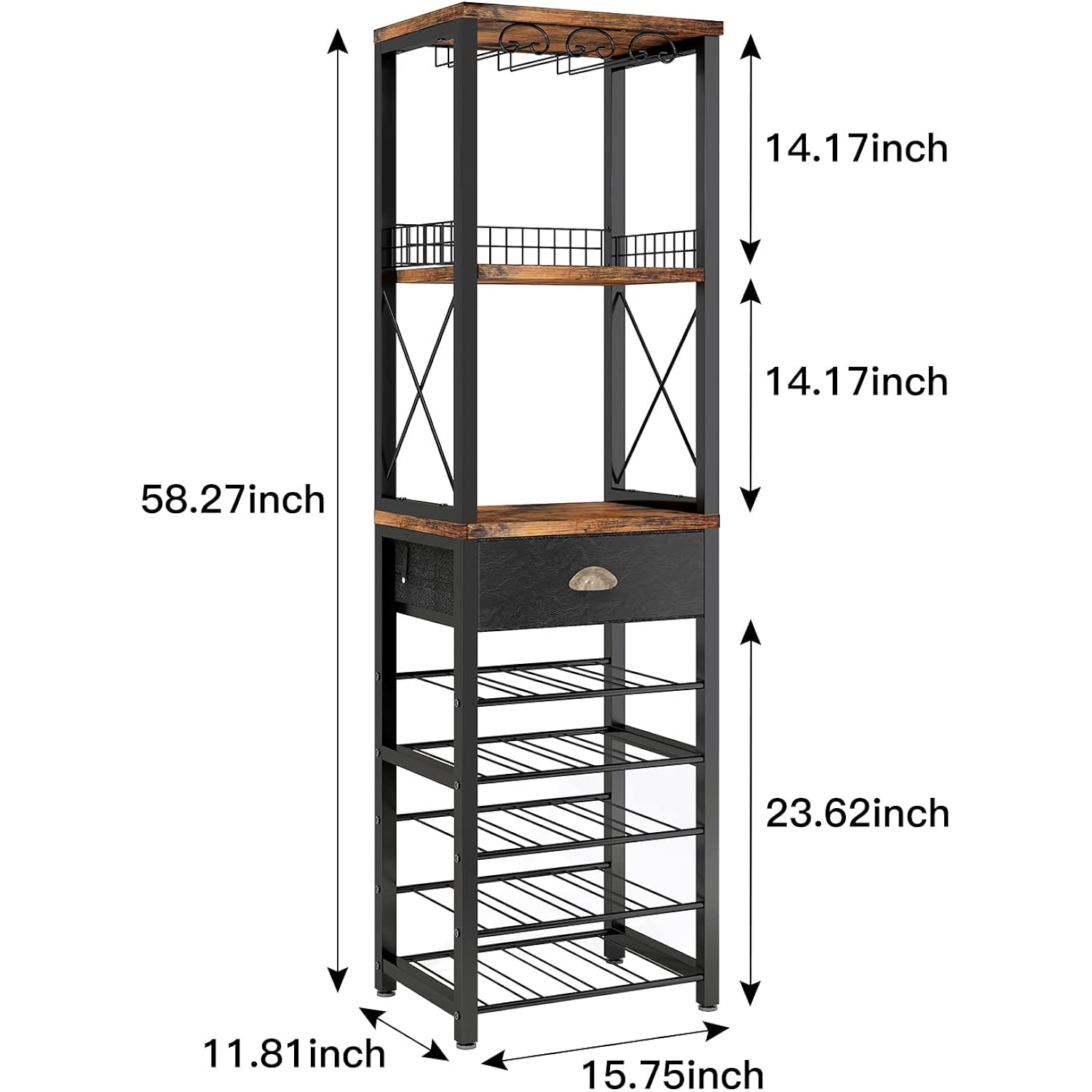 Homeiju Wine Rack Freestanding Floor, Bar Cabinet For Liquor And Glasses, 4-Tier Bar Cabinet With Tabletop, Glass Holder, Storage Drawer And Wine Storage For Living Room (Patent No.D29872845)