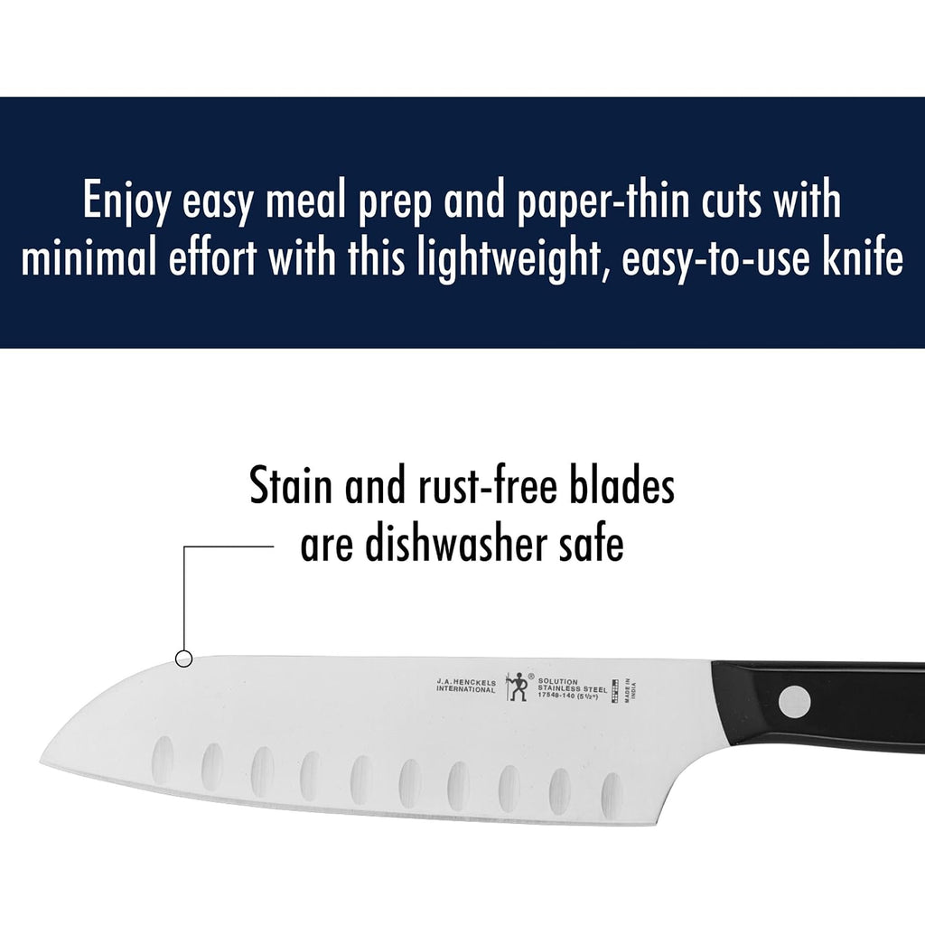 Henckels Solution 2-Pc Santoku Knife Set, Razor-Sharp, German Engineered | Informed By 100+ Years Of Mastery. Dishwasher Safe, Ideal For Everyday Cooking. Comes With 5" & 7" Santoku Knife Blade