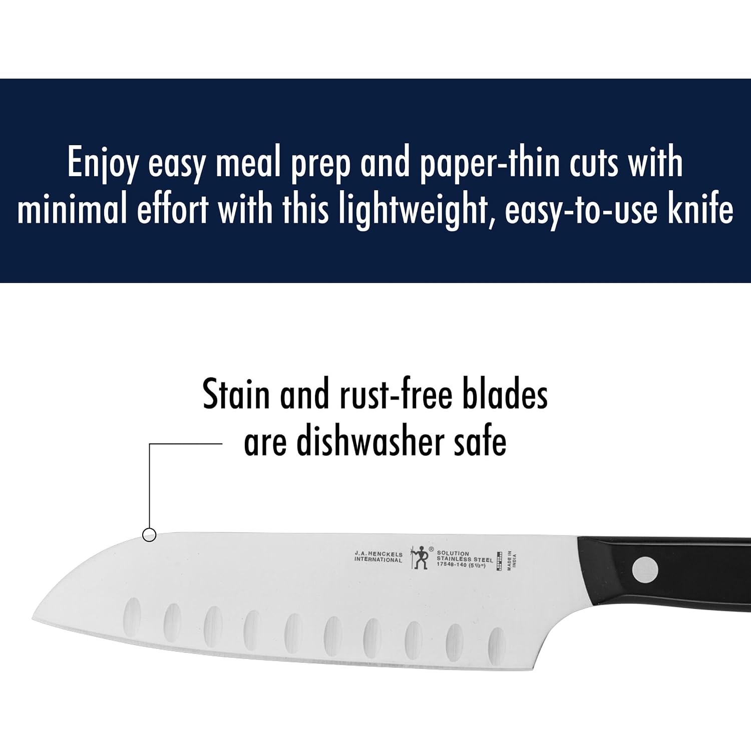 Henckels Solution 2-Pc Santoku Knife Set, Razor-Sharp, German Engineered | Informed By 100+ Years Of Mastery. Dishwasher Safe, Ideal For Everyday Cooking. Comes With 5" & 7" Santoku Knife Blade