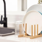 Hblife 2Pcs Bamboo Dish Plate Bowl Cup Book Pot Lid Cutting Board Drying Rack Stand Drainer Storage Holder Organizer Kitchen Cabinet（Keep Dry）