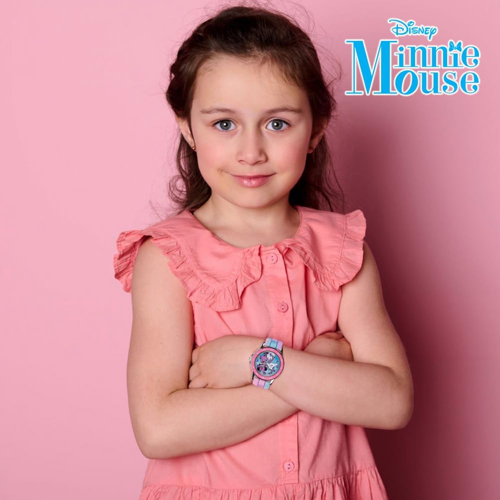 Minnie Mouse Time Teacher Watch For Girls - Analog Time Learning With Easy-To-Read Numbers And Comfortable Silicone Band