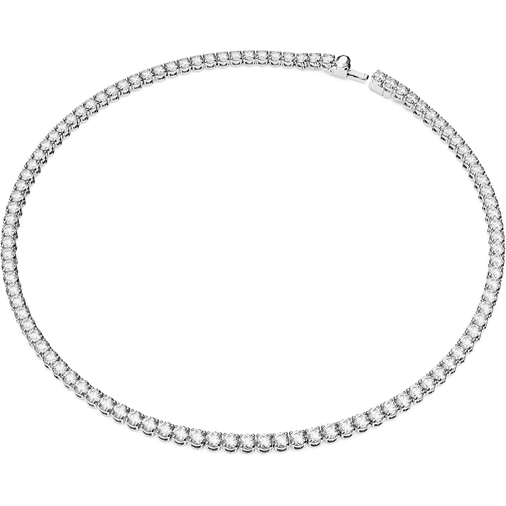 Swarovski Matrix Tennis Necklace with Bright Blue Crystals on a Rhodium Finished Setting