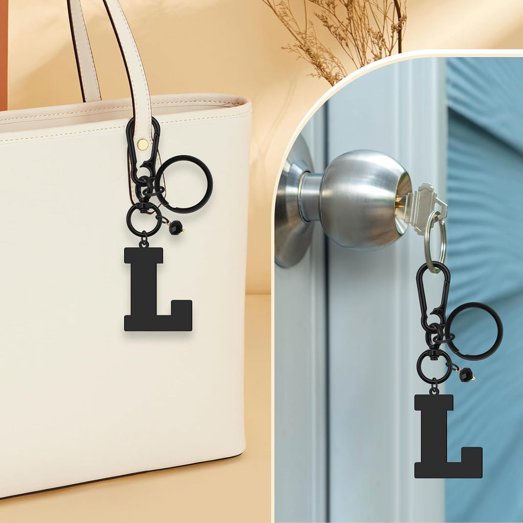 Initial Keyring Gifts Black Letter Keychain for Women Initial Letter Keyring for Backpack Black Keychain