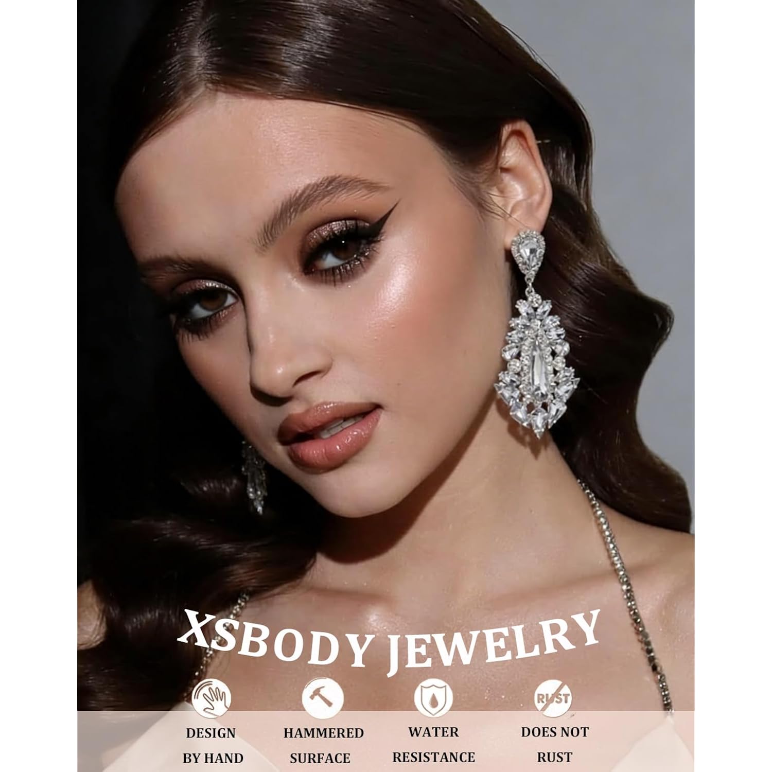 Prom Silver Chandelier Earrings for Women Dangling Hypoallergenic Large Rhinestone Drop Earrings Formal Wedding Jewelry