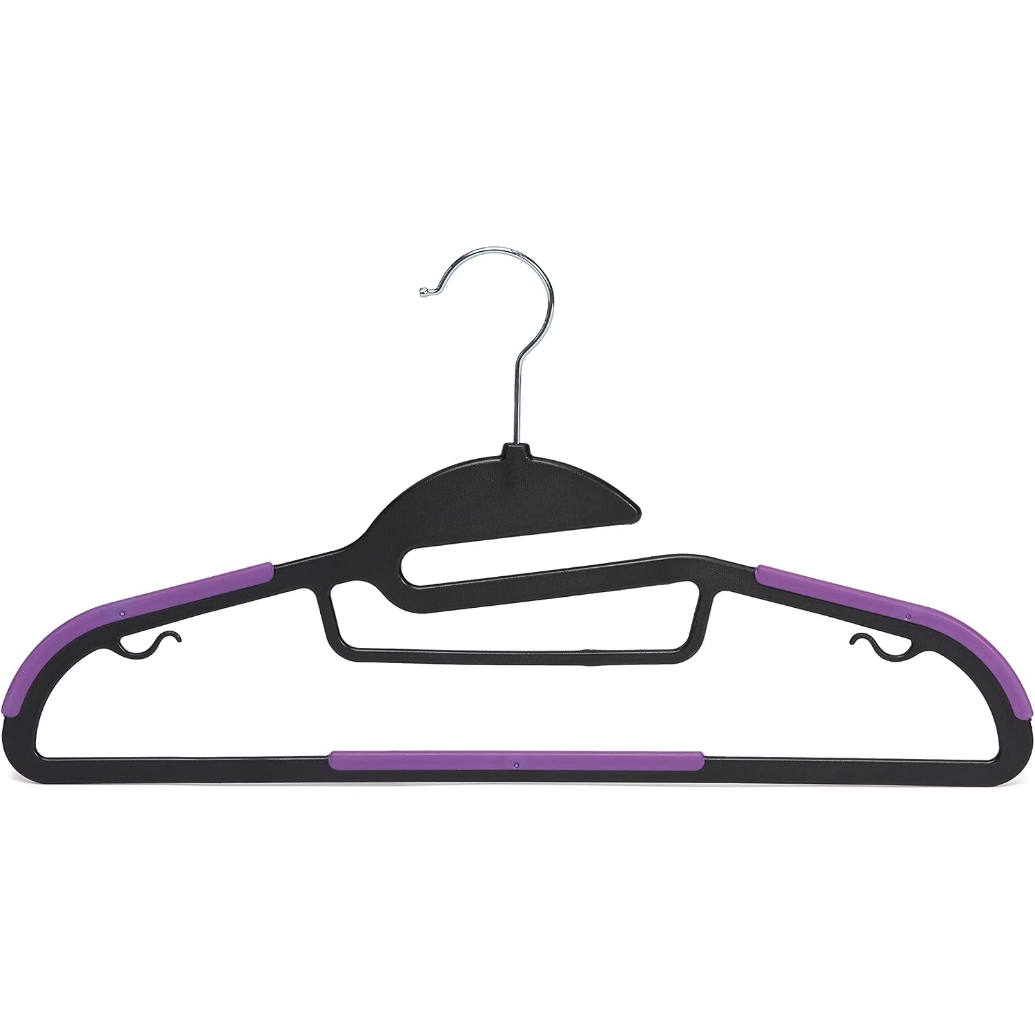 Amazon Basics Space Saving Non-Slip Rubber Coated Plastic Hangers With 360 Degree Swivel Hook, Black/Purple, Pack Of 50