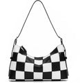 hibear Checkered Shoulder Bag for Women Classic Black and White Purse Trendy Crossbody Purse Leather Totes Hobo Handbag