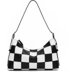 hibear Checkered Shoulder Bag for Women Classic Black and White Purse Trendy Crossbody Purse Leather Totes Hobo Handbag