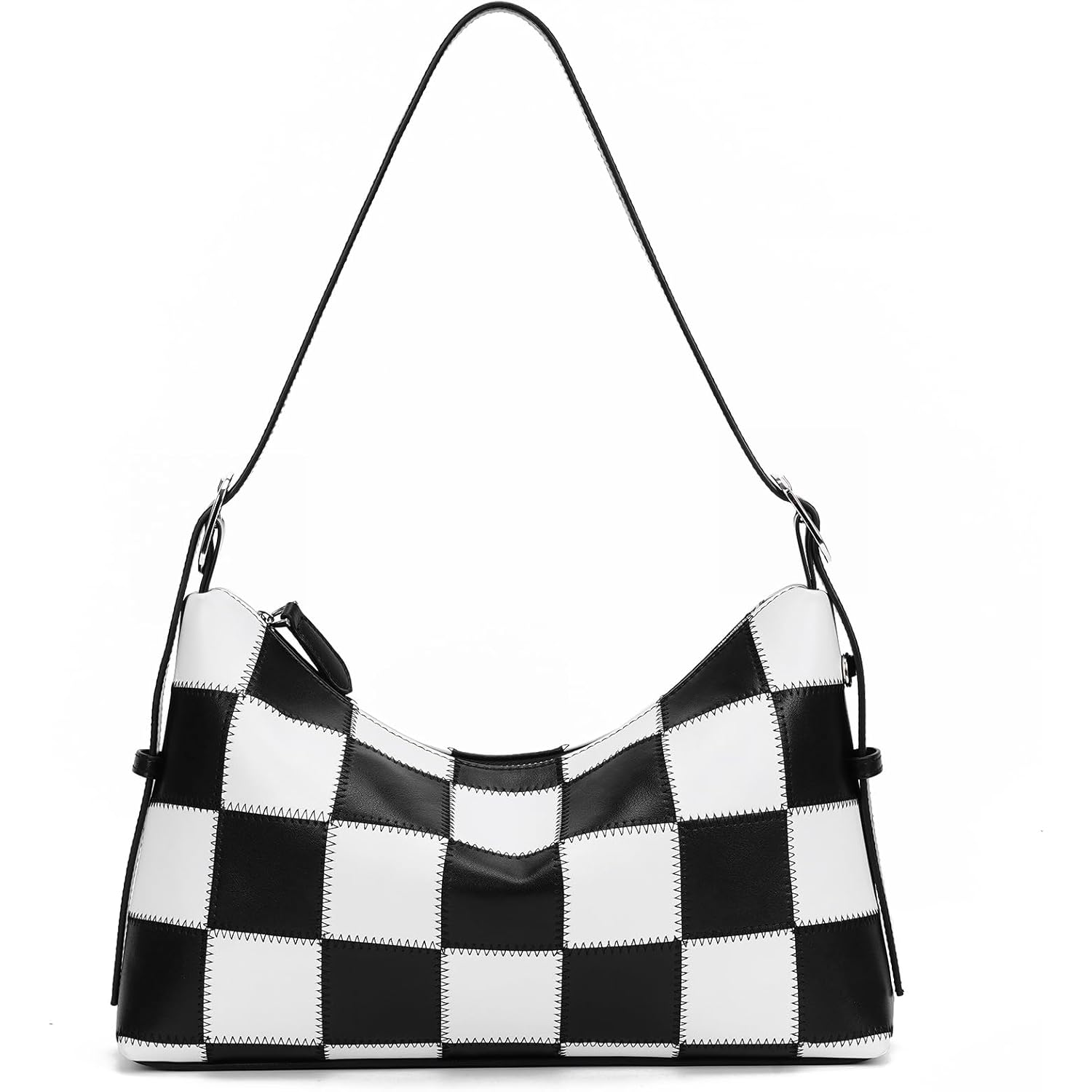 hibear Checkered Shoulder Bag for Women Classic Black and White Purse Trendy Crossbody Purse Leather Totes Hobo Handbag
