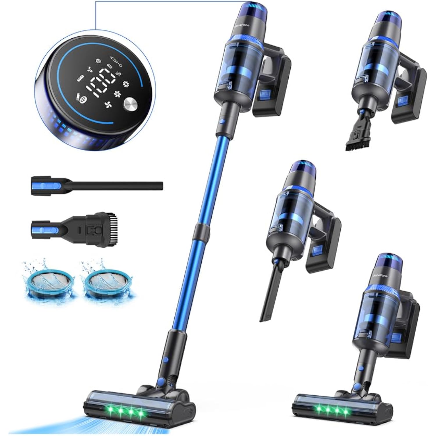 V25 Cordless Vacuum Cleaner, 680W 60Kpa Powerful Stick Vacuum With Dust Sensor, Digital Display, 4000Mah Rechargeable Battery Up To 60Mins, Versatile For Pet Hair, Floor, Carpet (Cobalt)