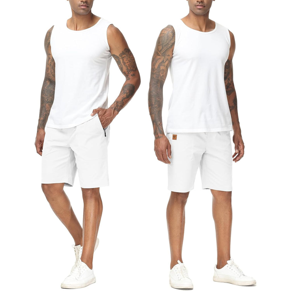 Men'S Stretch Shorts Casual Classic Fit Drawstring Summer Beach Shorts With Zipper Pockets