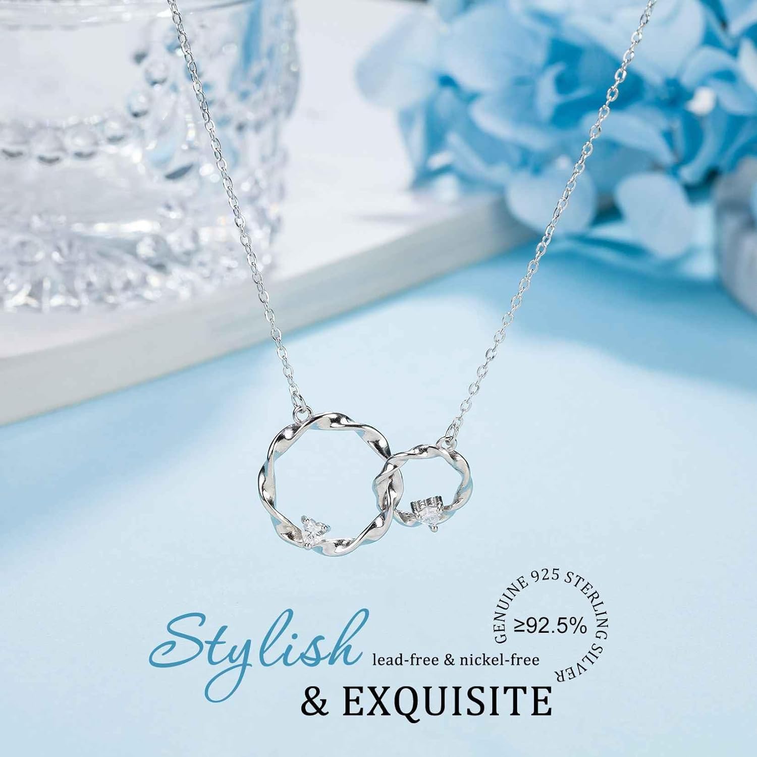 AnalysisyLove Sister Gifts, Sterling Silver Interlocking 2 Circles Necklace for Big & Little Sisters, Sister Birthday Gifts from Sisters