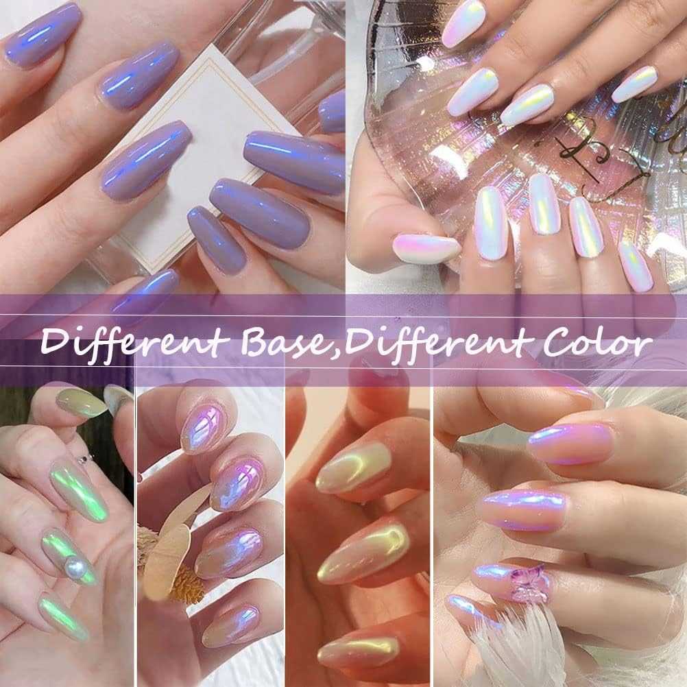 7 Colors Chrome Nail Powder Set, Nail Chrome Bulk,White Pearl Iridescent Aurora Metallic Mirror Effect Dip Nail Powder Kit, Gel Polish Holographic Mermaid Pigment, Resin Craft,Nails Art Gift for Women