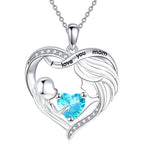 Mothers Day Gifts for Mom Mother and Daughter/Son Necklace Love Heart Jewelry 18K White Gold I Love You Mom Birthstone Necklace Birthday Gift for Women