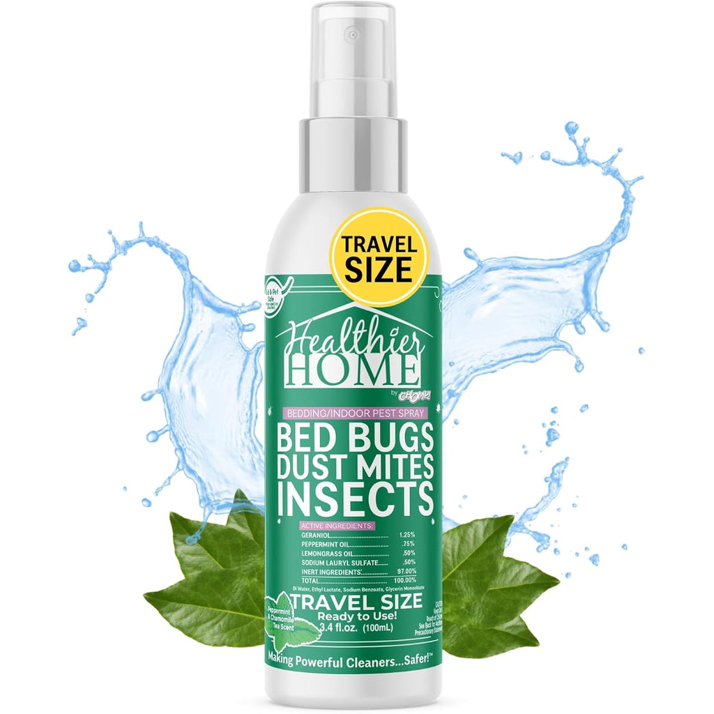 Chomp! Travel Size Bed Bug & Insect Repellent, Natural, Tsa Approved Indoor Pest Control Spray For Travel & Home, Plant-Based Dust Mite, Ant, Spider, Fly Killer, Peppermint Scent, 3.4 Fl Oz