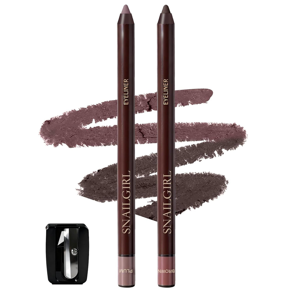 Plum&Brown 2Pcs Gel Eyeliner Pencil,Smudge-Proof Waterproof Long Lasting Plum Eye Liner, High-Pigmented Smooth Creamy Formula For Mature Women, Eyes Makeup Pen Includes Sharpener
