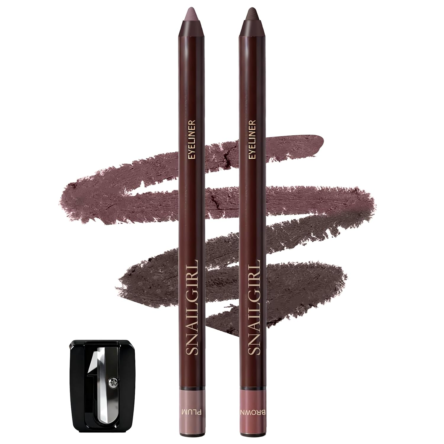 Plum&Brown 2Pcs Gel Eyeliner Pencil,Smudge-Proof Waterproof Long Lasting Plum Eye Liner, High-Pigmented Smooth Creamy Formula For Mature Women, Eyes Makeup Pen Includes Sharpener