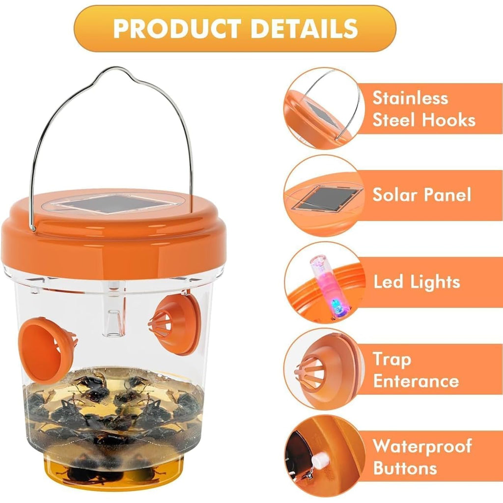 Wasp Trap Outdoor Hanging, Solar Powered Bee Trap Hornets Yellow Jacket Traps Reusable, Bee Wasp Catcher For Garden Patio Yard Orchard, 4 Packs