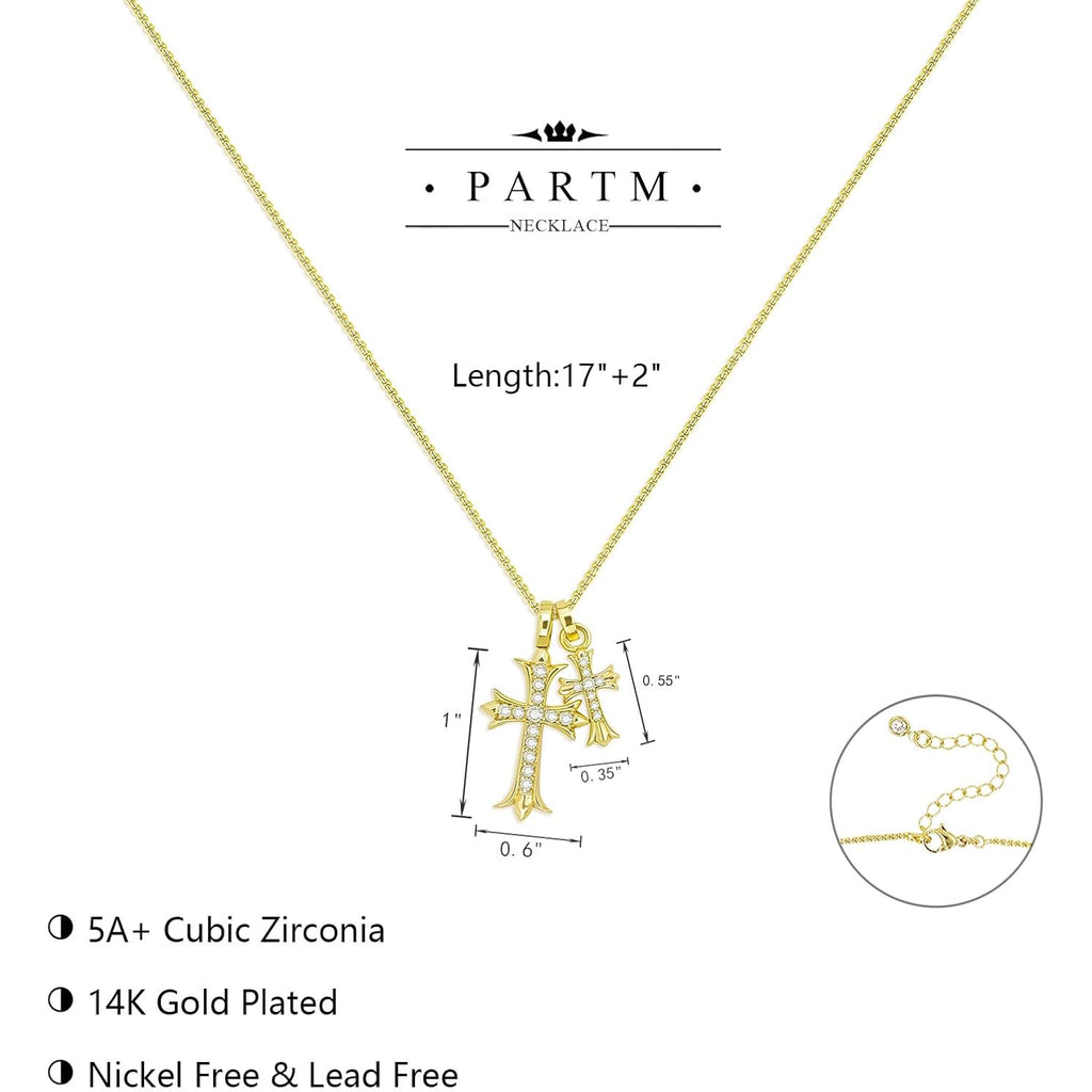 Partm Gold Cross Necklace for Women 14K Plated Dainty Pendant Cross Chain Faith Crucifix Choker Baptism Necklace for Women Trendy Religious Jewelry Hypoallergenic