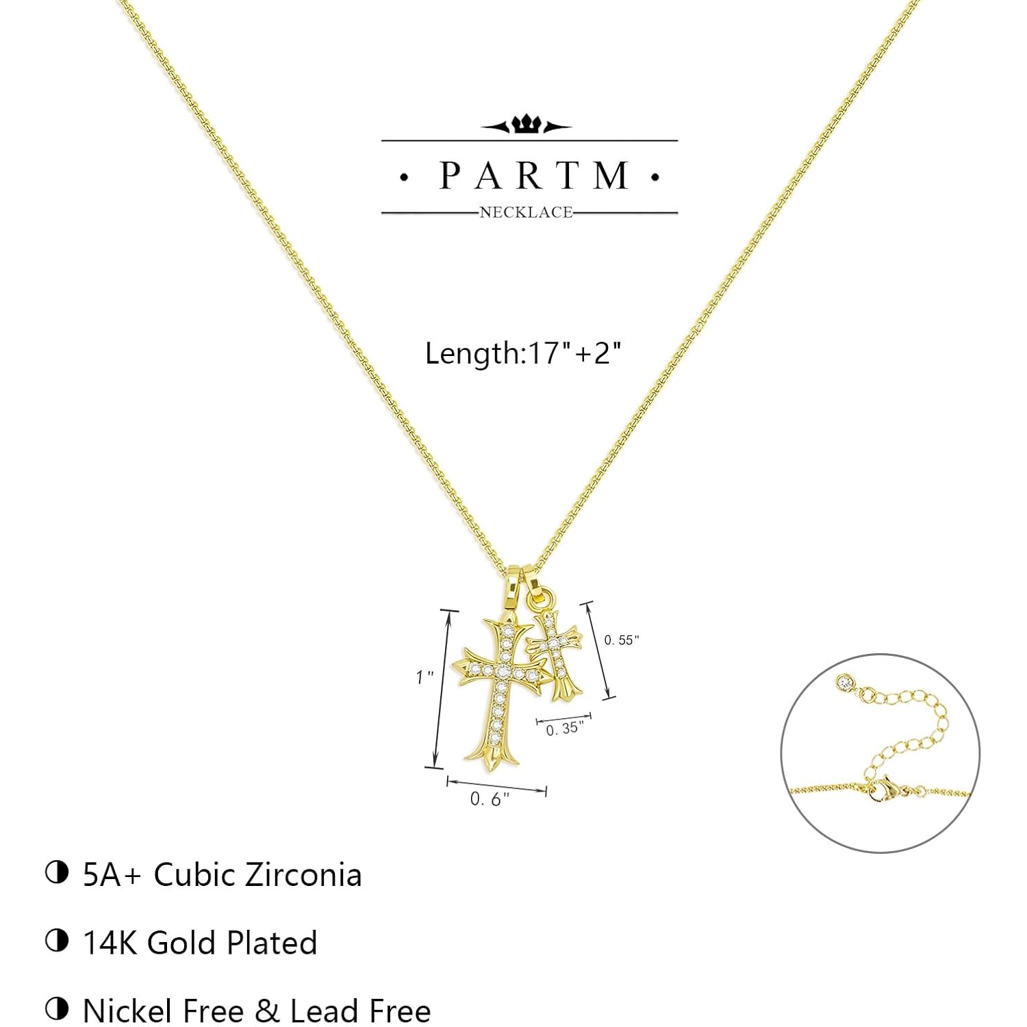 Partm Gold Cross Necklace for Women 14K Plated Dainty Pendant Cross Chain Faith Crucifix Choker Baptism Necklace for Women Trendy Religious Jewelry Hypoallergenic