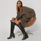 Women Knee High Boots Round Toe Chunky Heel Boots Gogo Boots With Side Zip Fashion Tall Boots For Women