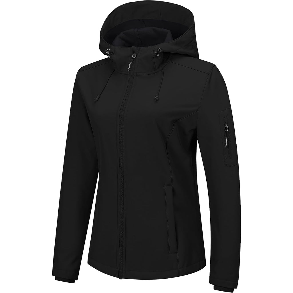 Outdoor Ventures Women'S Softshell Jacket With Hood Fleece Lined Warm Lightweight Waterproof Insulated Windbreaker