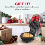 Dash Mini Waffle Maker- Mini Machine For Creative Homemade Treats - Nonstick Iron With Unique Print Design - Stylish Waffle Machine - Red Heart