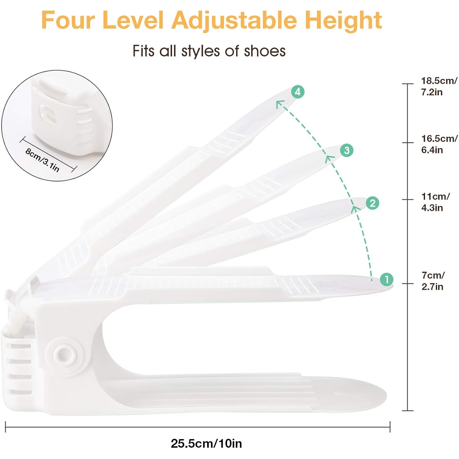 Shoe Slots Organizer, 20 Pack Adjustable Shoe Rack Stacker Storage Space Saver, Double Deck Shoe Rack Holder For Closet Organization (White)