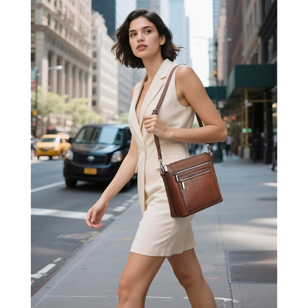 COOLCY Genuine Leather Crossbody Bags for Women Purses and Handbags for Ladies with Multiple Pockets Shoulder Satchel Bag
