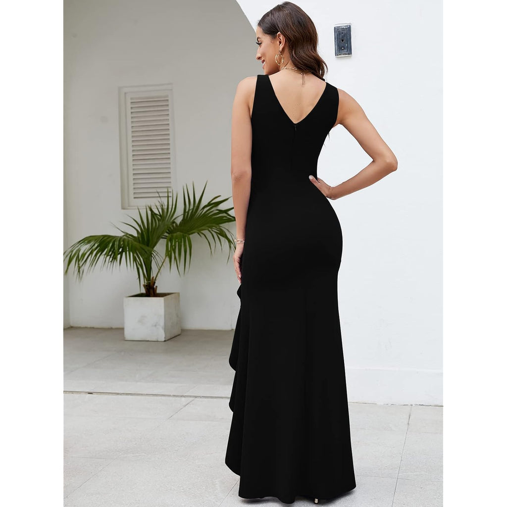 Fqa Formal Evening Dresses For Women Elegant Evening Party Prom Dress Long Sexy V Neck Sleeveless Split Wrap