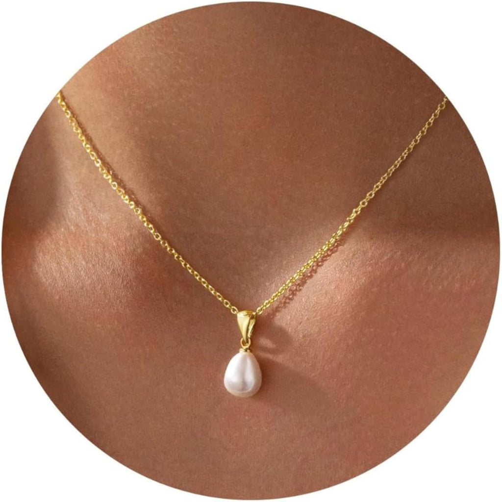Yoosteel Mothers Day Gifts - Dainty 14K Gold Plated Pearl Choker Necklace Minimalist Elegant Gold Pendant Necklace for Women Trendy Bridesmaid Wedding Gift Jewelry