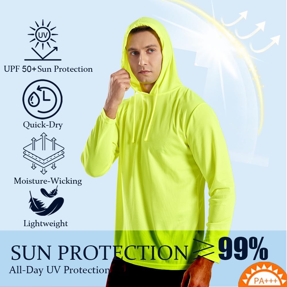 Upf 50+ Sun Protection Shirts For Men, Uv Fishing Hoodie With Face Mask, Long Sleeve Outdoor Shirt For Hiking & Outdoor Work