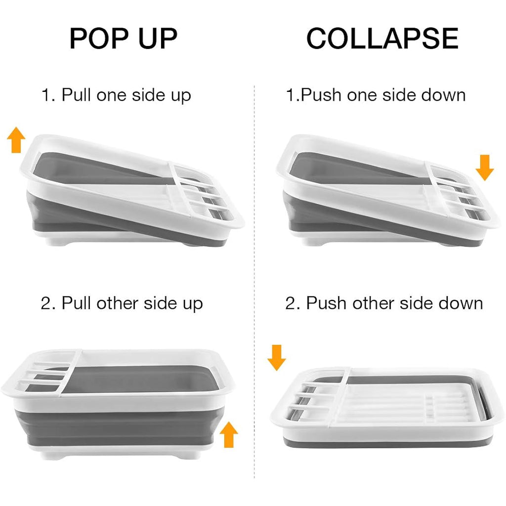THANSTAR Collapsible Dish Drying Rack Portable Dinnerware Drainer Organizer for Kitchen RV Campers Travel Trailer Space Saving Kitchen Storage Tray