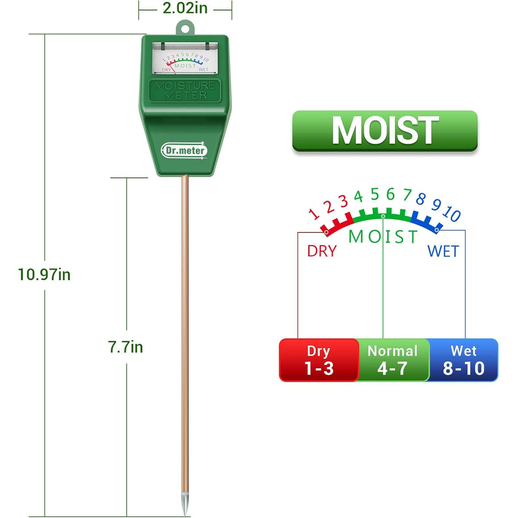 Dr.Meter Soil Moisture Meter, Plant Water Meter For Garden Lawn Farm Indoor & Outdoor Use, Soil Tester Hygrometer Sensor For House Plants, Gardening Gifts, No Battery Needed