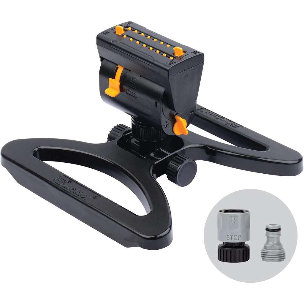 Melnor 65131Amz Minimax Turbo Oscillator Sprinkler, 4000 Sq. Ft., 4-Way Adjustable, Quick Connect Bundle, Black, Yellow