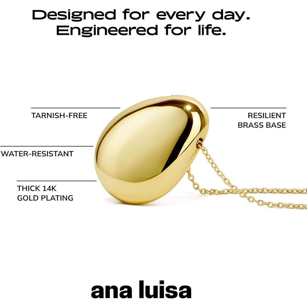 Ana Luisa Pebble Pendant Necklace for Women - 14K Gold Plated and Silver Rhodium Plated Trendy Teardrop Necklace with Lobster Clasp - Hypoallergenic, Water-Resistant, Tarnish-Free Jewelry
